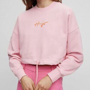 Hugo Cropped Crewneck Sweatshirt - Rose Pink - L